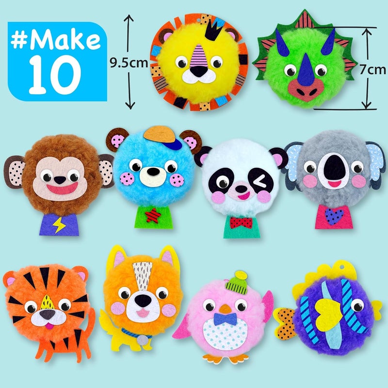 EZCRA Big Pom Pom Animal Craft Kit for Kids Ages 4-6 - DIY Pom Pom Crafts for Girls Boys Toddlers - Make 10 Plush Animals - Mess Free Arts and Crafts Kit - Image 2